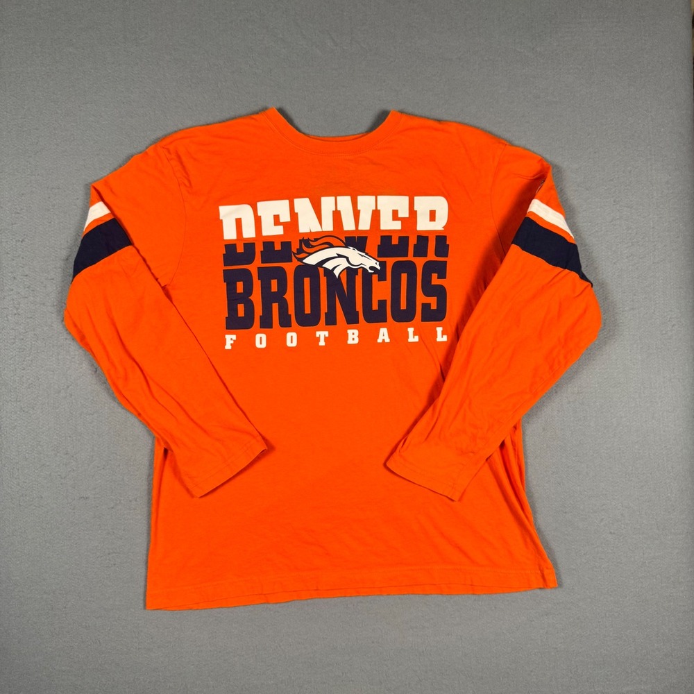 NFL Team Apparel Denver Broncos Shirt Mens Large Orange Long Sleeve Football Tee
